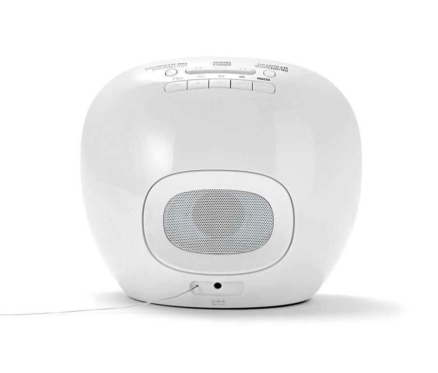 Weißer Lichtwecker mit Radio.