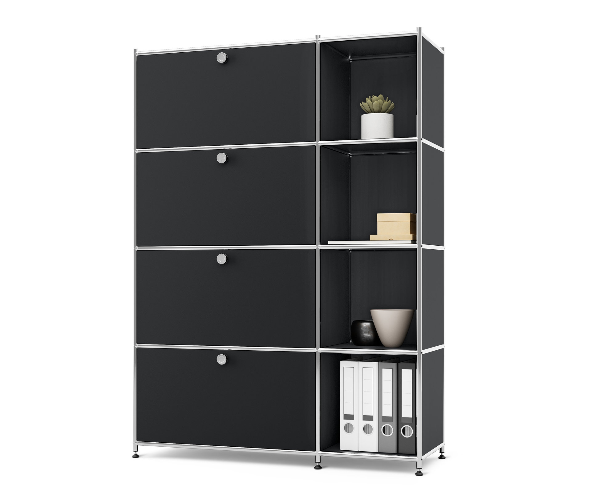 Tchibo - Regal Metall »Cn3« mit 4 Klappenfächern - 115x40x158,5cm - schwarz - - Stahl / Aluminium