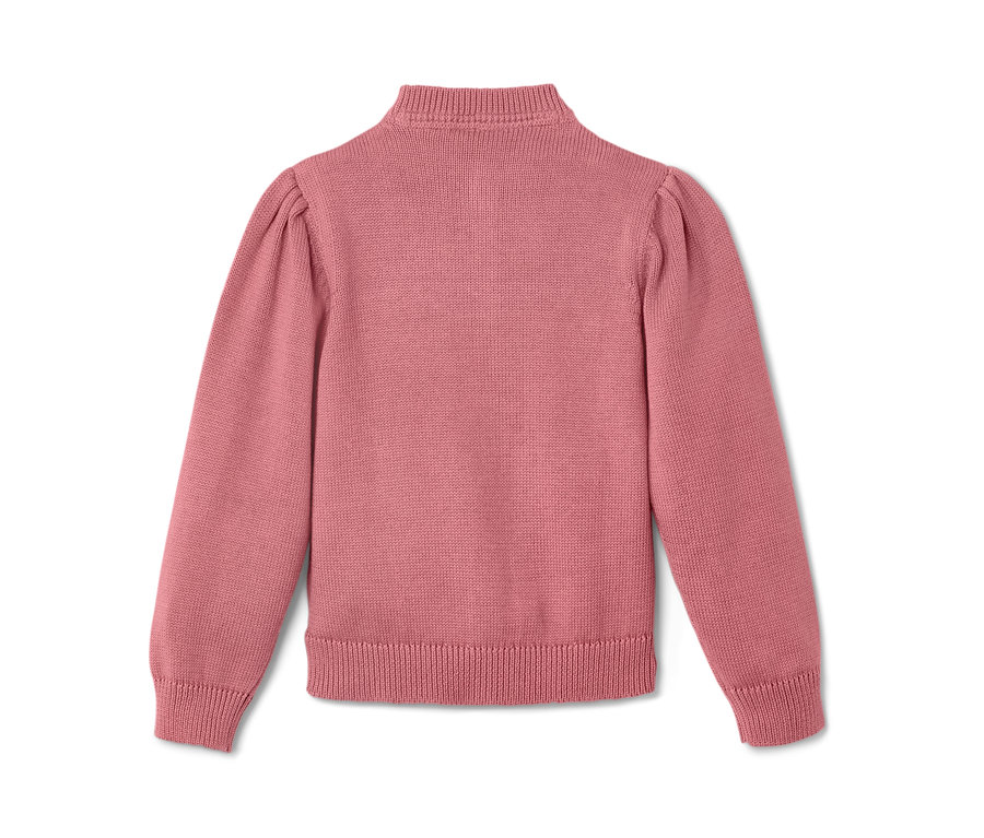 Detailansicht einer Kinder-Strickjacke in Rosa.