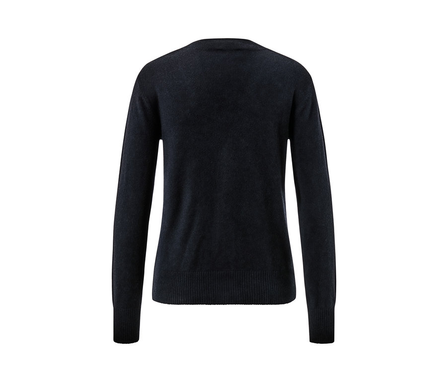 Dunkelgrauer Feinstrick-Cardigan mit Cashmere, von hinten auf weißem Hintergrund gezeigt.