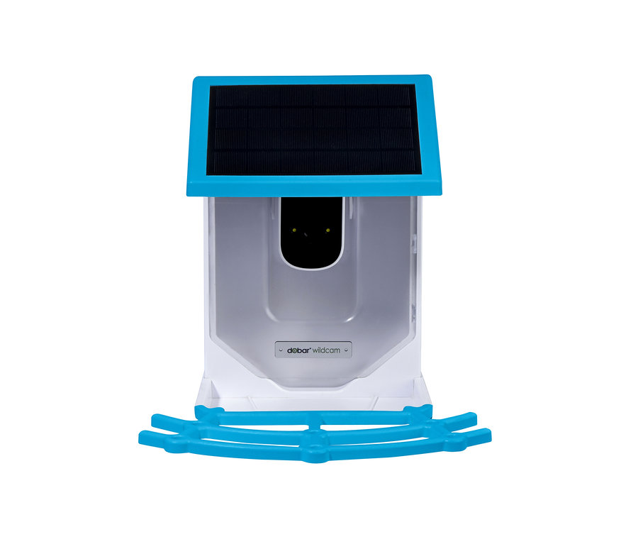 Nahaufnahme des Vogel-Futterhauses »EAZY« mit Solarpanel und Wi-Fi-Kamera.