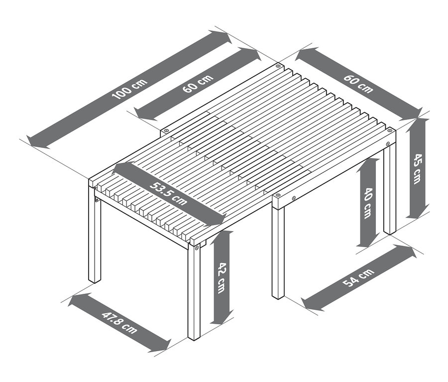 Diagramm mit Abmessungen des ausziehbaren Couchtischs "Tinus".