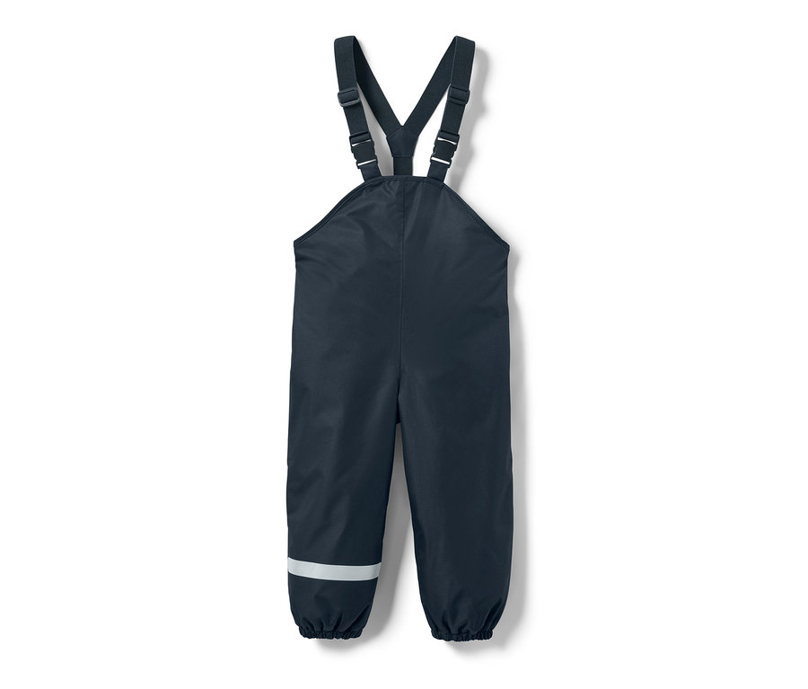 Dunkelblaue Kinder-Thermo-Regenhose mit Latz und Reflektorstreifen.