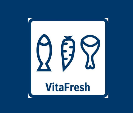 VitaFresh-Symbol mit Fisch, Karotte und Hähnchenkeule.