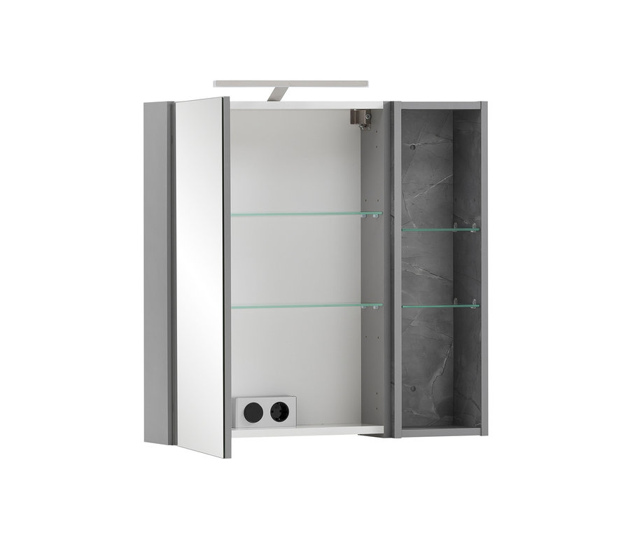 Geöffneter Spiegelschrank »Alessio« mit Glasböden.
