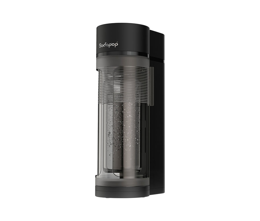 Detailansicht des Sodapop Wassersprudler »Logan« mit sichtbaren Blasen in der Flasche.
