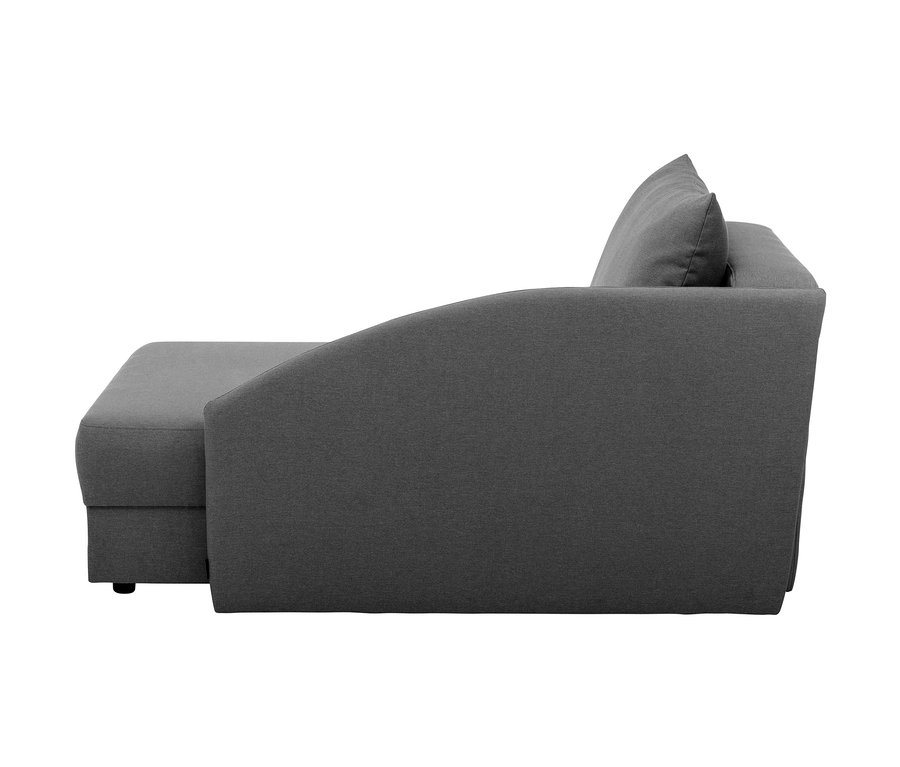 Anthrazitfarbene Polsterliege Tobi mit klappbarer Rückenlehne links.