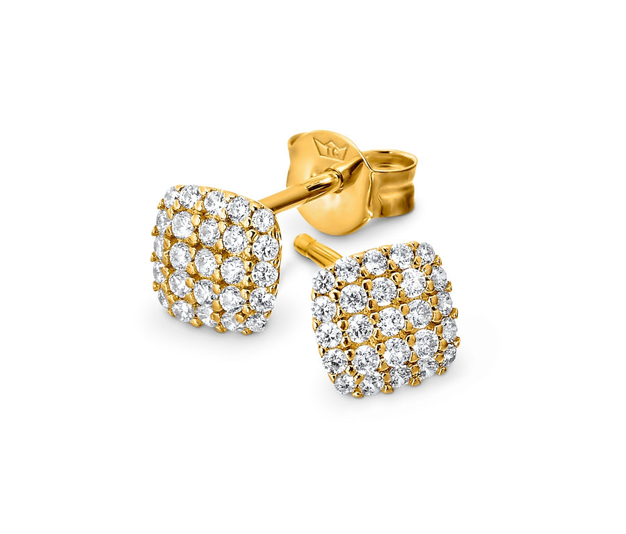 Zwei goldene 375/585 Gold Ohrstecker Zirkonia Cushion.