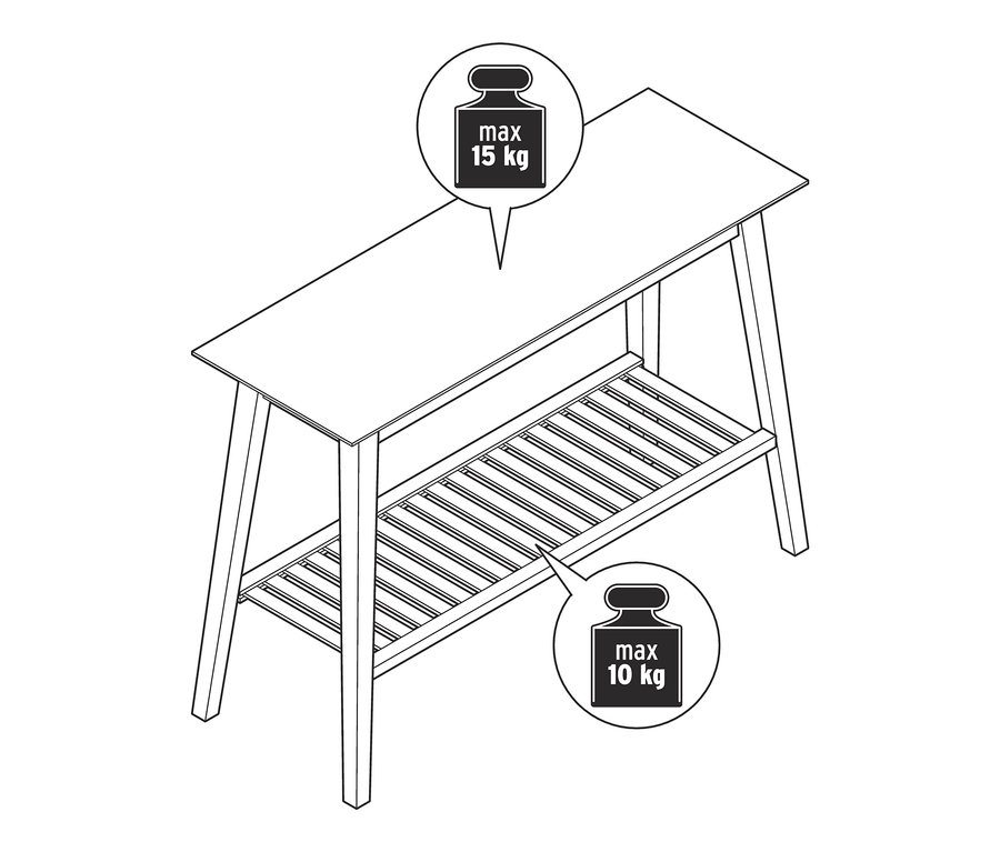 Zeichnung einer Konsole mit 2 Ablagen aus Eschenholz.