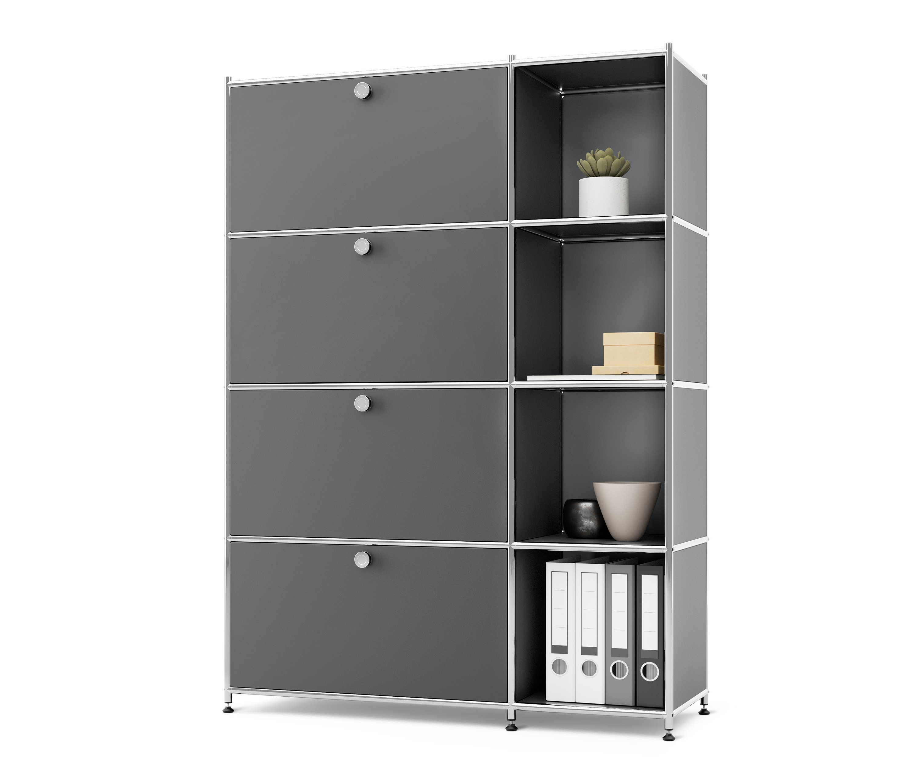 Graues Regal Metall »CN3« mit 4 Klappenfächern.