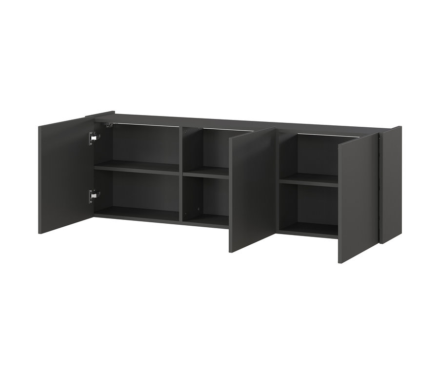 Offener graphitfarbener Mehrzweckschrank »Piana« mit drei Türen und Regalen.