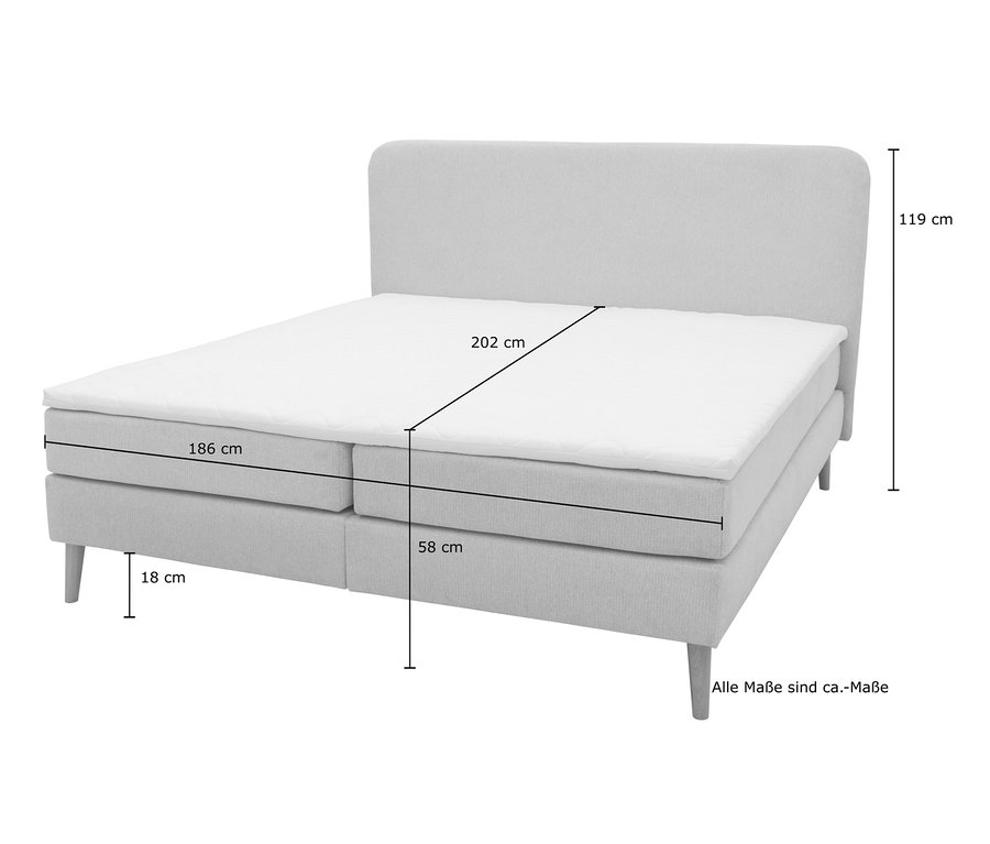 DOMO collection Boxspringbett mit festem Kopfteil, ca. 180 x 200 cm, inkl. Topper.