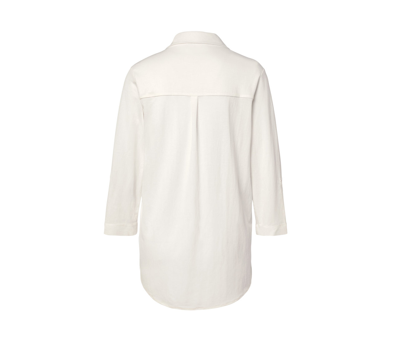 Rückansicht der cremeweißen Piqué-Jerseybluse.