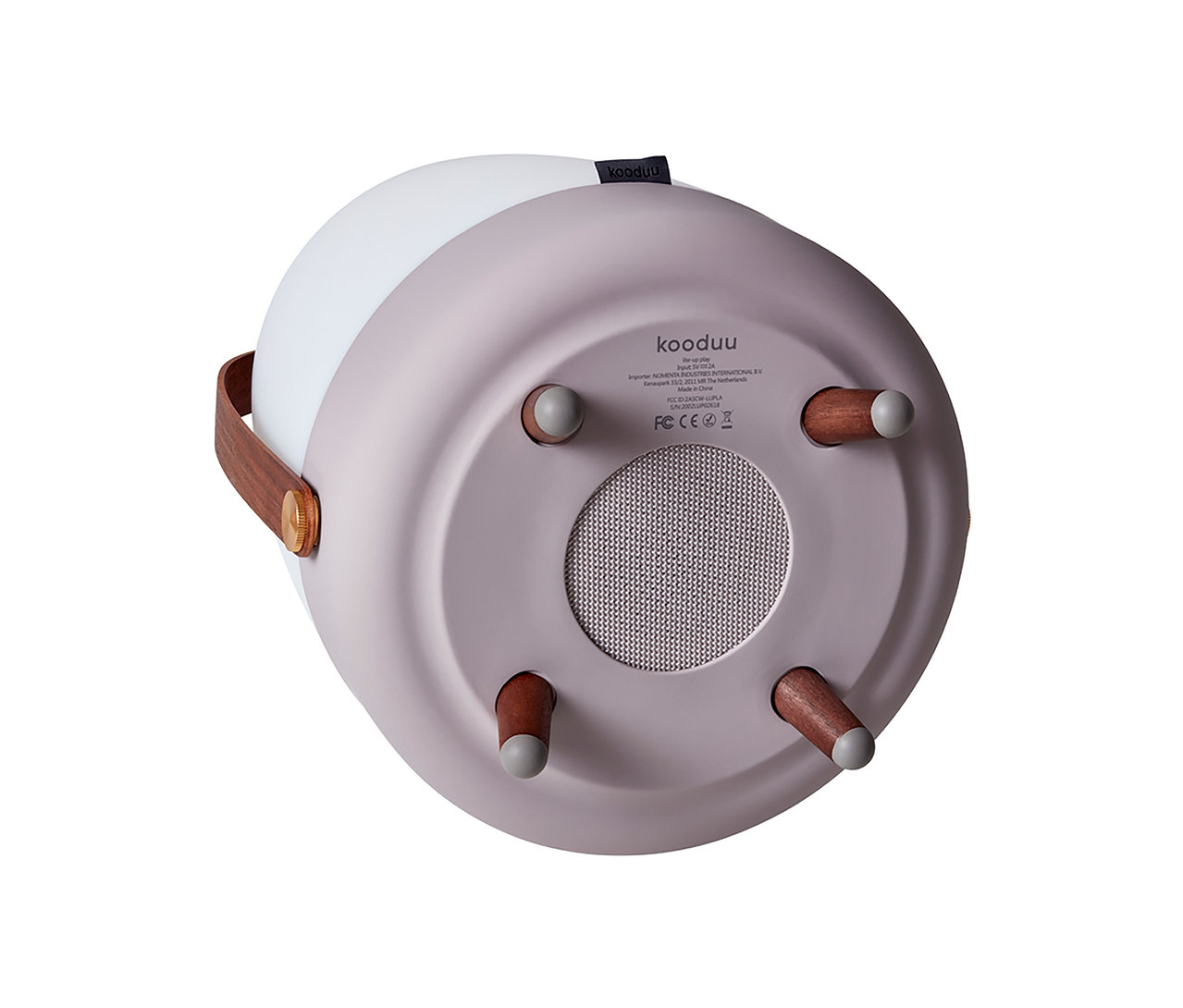 Unterseite einer Kooduu-Lampe mit LED-Licht und Bluetooth®-Lautsprecher.