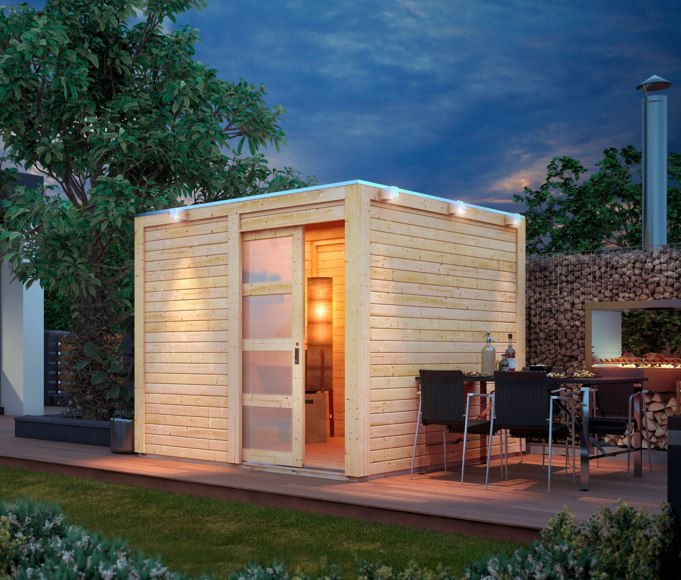 Thumbnail - Karibu Gerätehaus mit Schiebetür - 246x246x214cm - braun - Holz / Fichtenholz