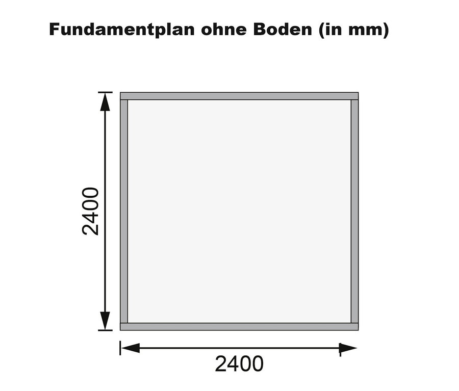 Grundriss des Karibu Gartenhauses, 28 mm, (Katje 3) mit den Maßen 2400x2400 mm.
