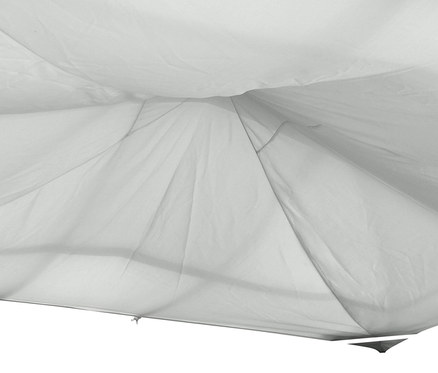 Detailansicht der Oberseite eines hellgrauen Profi-Pavillons, 300 x 365 cm.