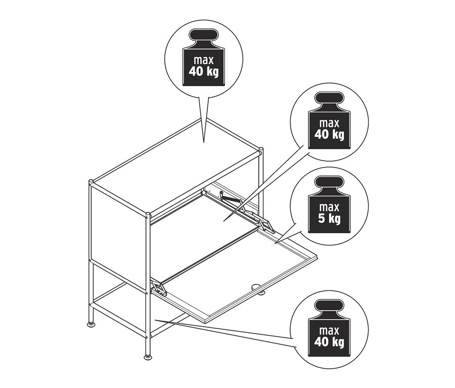 Zeichnung eines weißen Sideboards »CN3« mit 1 Klappe.