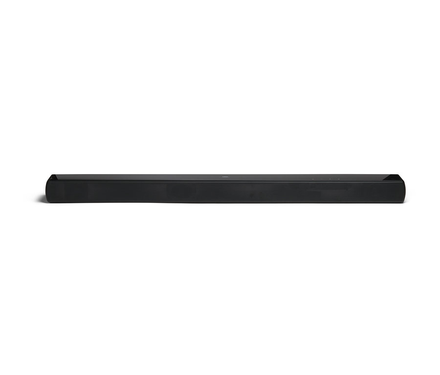 Schwarze JBL Soundbar Cinema SB120 vor weißem Hintergrund.
