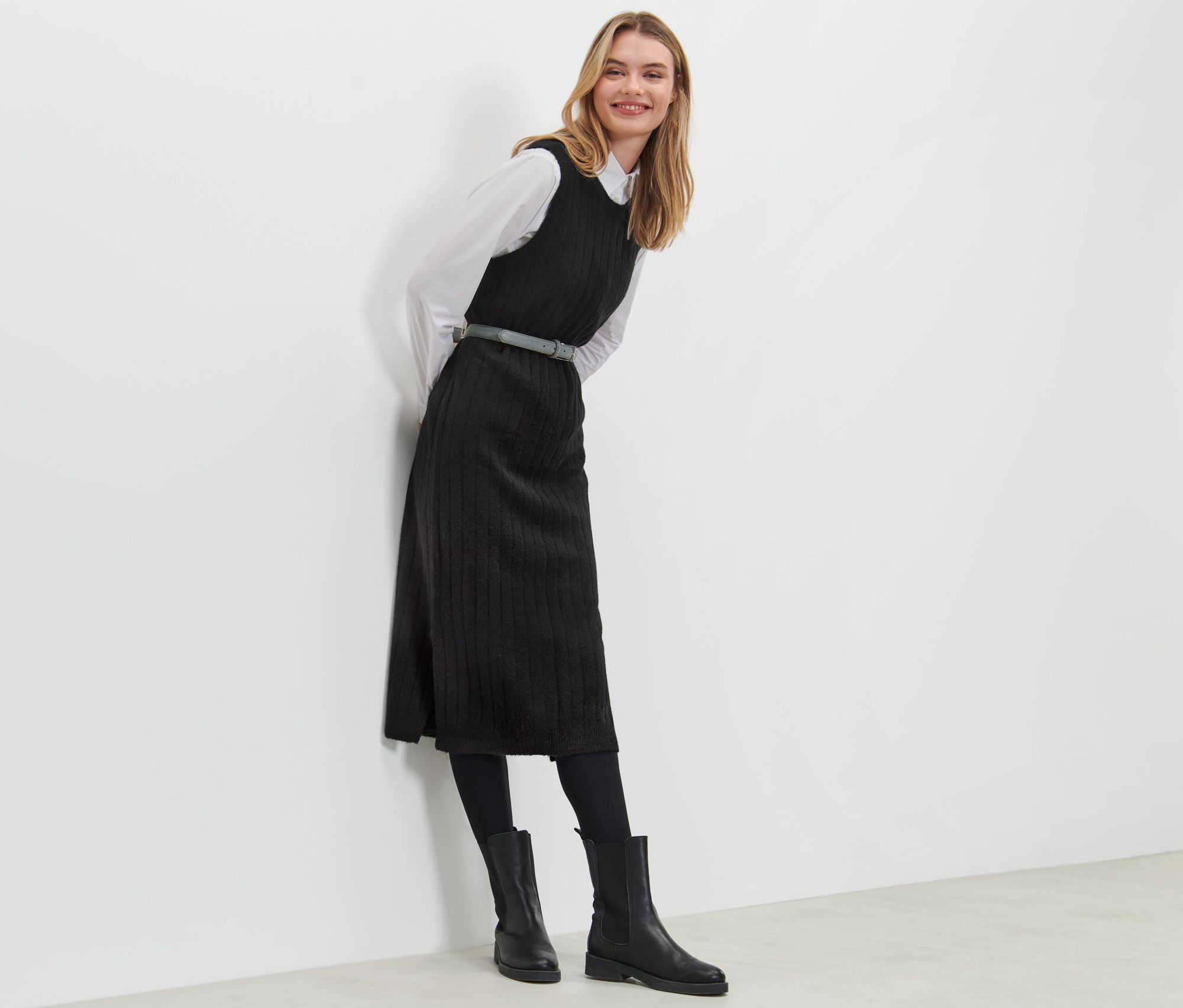 Thumbnail - Tchibo - Geripptes Strickkleid - Damen - Gr. M - schwarz