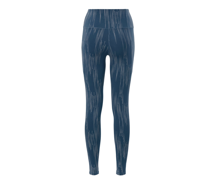 Blaue Sporttight mit silberfarbenem, reflektierendem Muster.