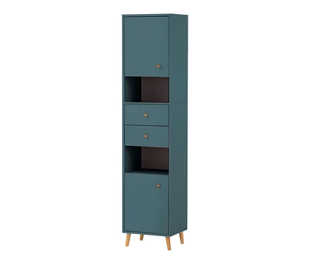 Hochschrank »Bjarne«, fjordblau mit zwei Schubladen und Türen.