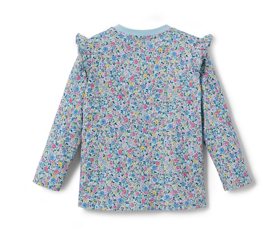 Ein Kinder-Langarmshirt mit Blumenmuster.