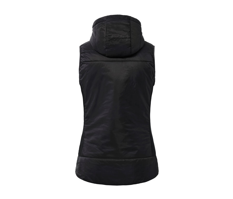 Rückansicht der schwarzen Steppweste »pack me«.