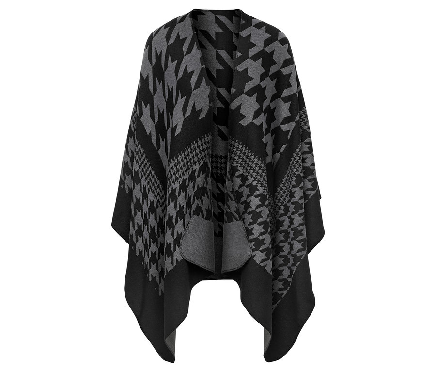 Schwarzgraues Poncho mit Hahnentrittmuster.