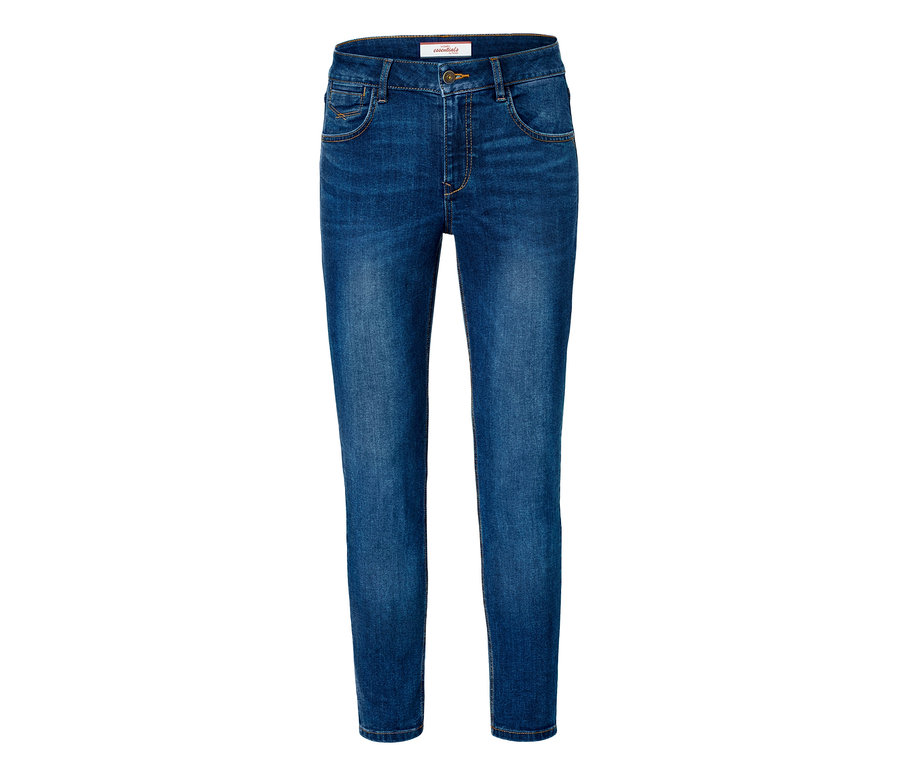 Knöchellange blaue Jeans.