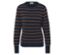Blauer Pullover mit braunen Streifen.
