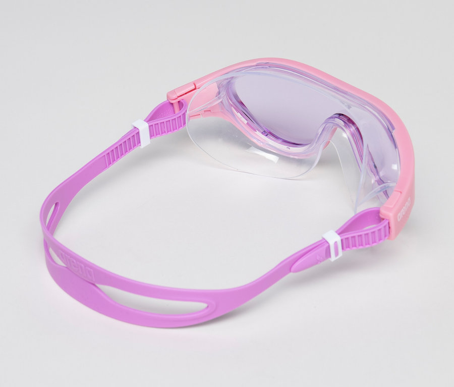 Pinke arena Junior Kinder-Schwimmbrille The One Mask liegt auf einem weißen Hintergrund.