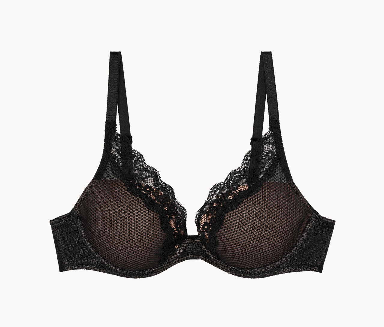 Schwarzer BH mit Spitzenbesatz.