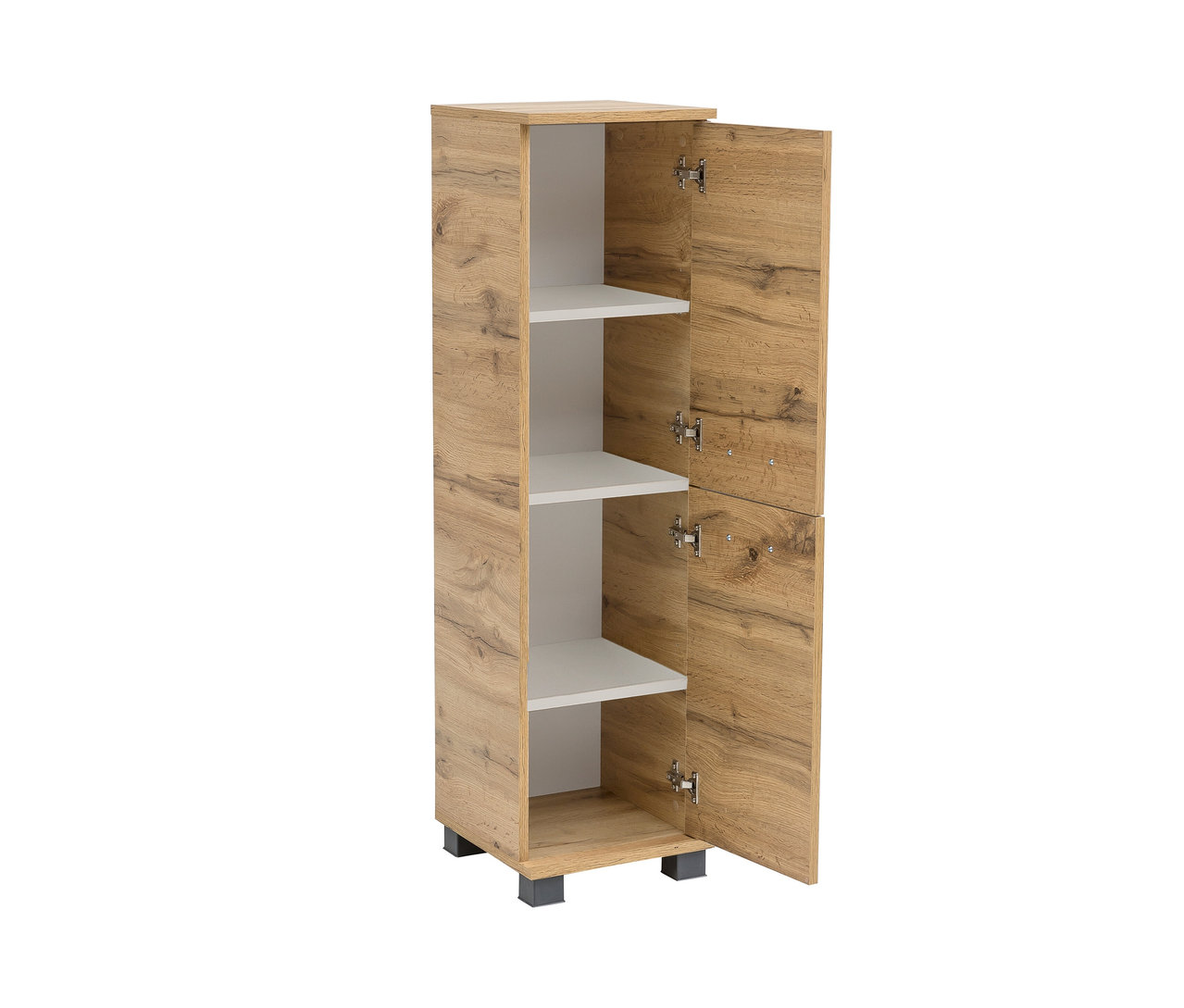 Highboard »HB 300 Nora« mit geöffneter Tür und weißen Regalen.