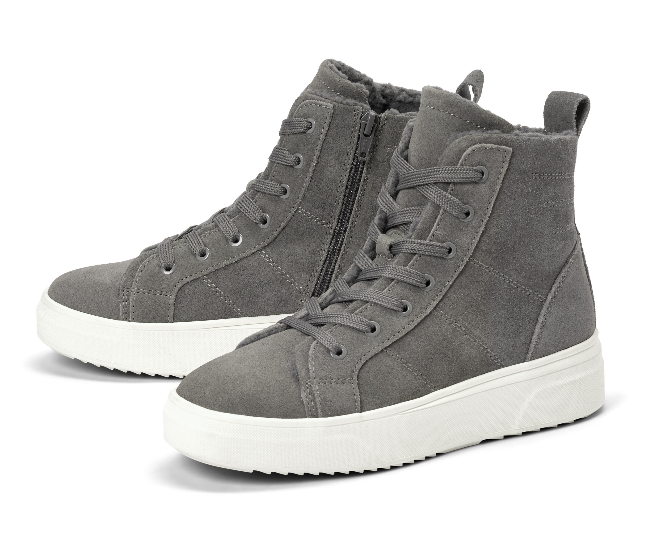 Gefütterte Veloursleder-Sneaker - Damen - Gr. 42 - weiß - weiß