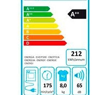 Energielabel des Bosch-Wäschetrockners »WTH83V20«, A++ (von A+++ bis D), 8 kg mit einem Jahresverbrauch von 212 kWh.