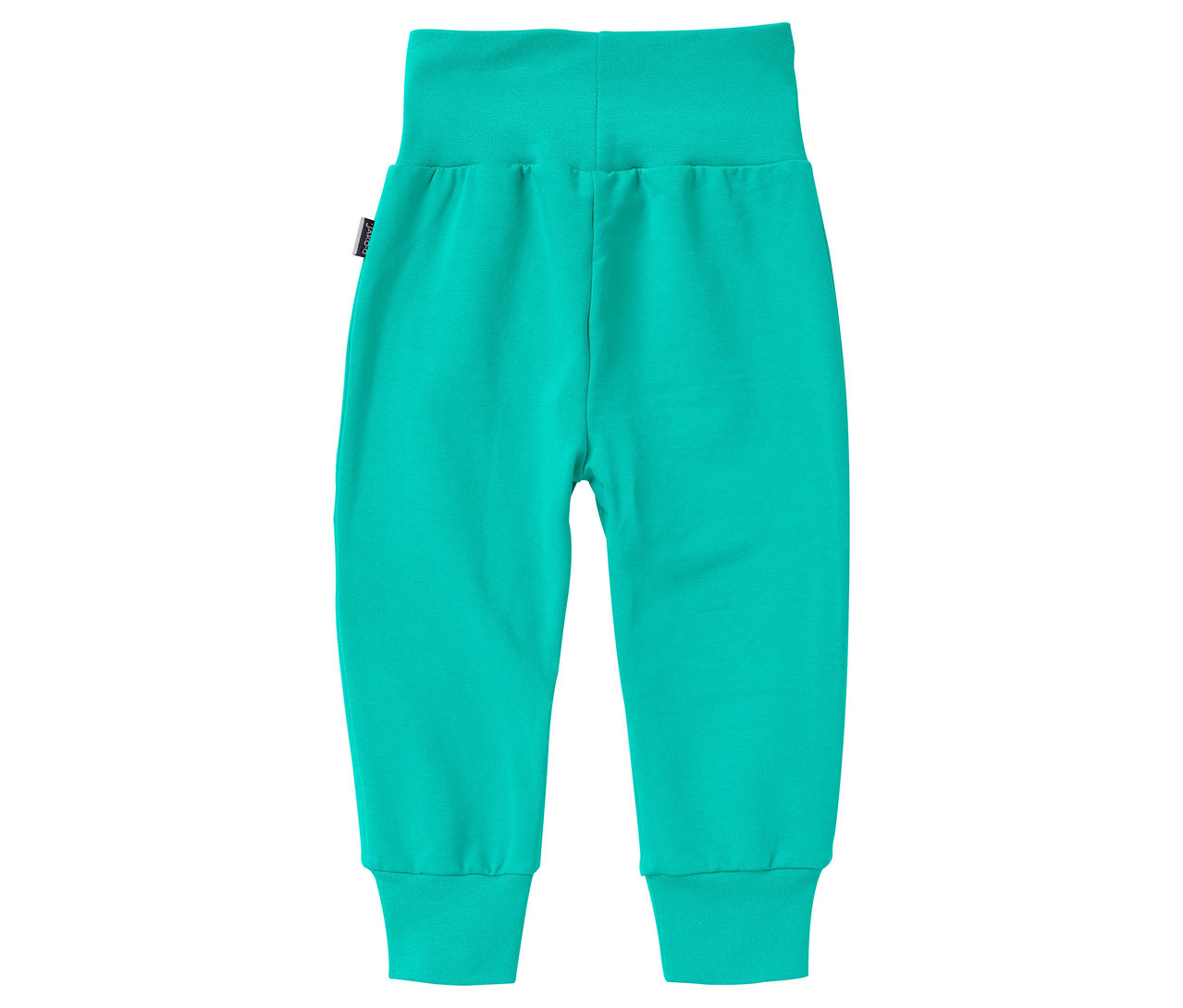 Eine Jako-O Jerseyhose Baby in Wasserfall Farbe liegt vor einem weißen Hintergrund.