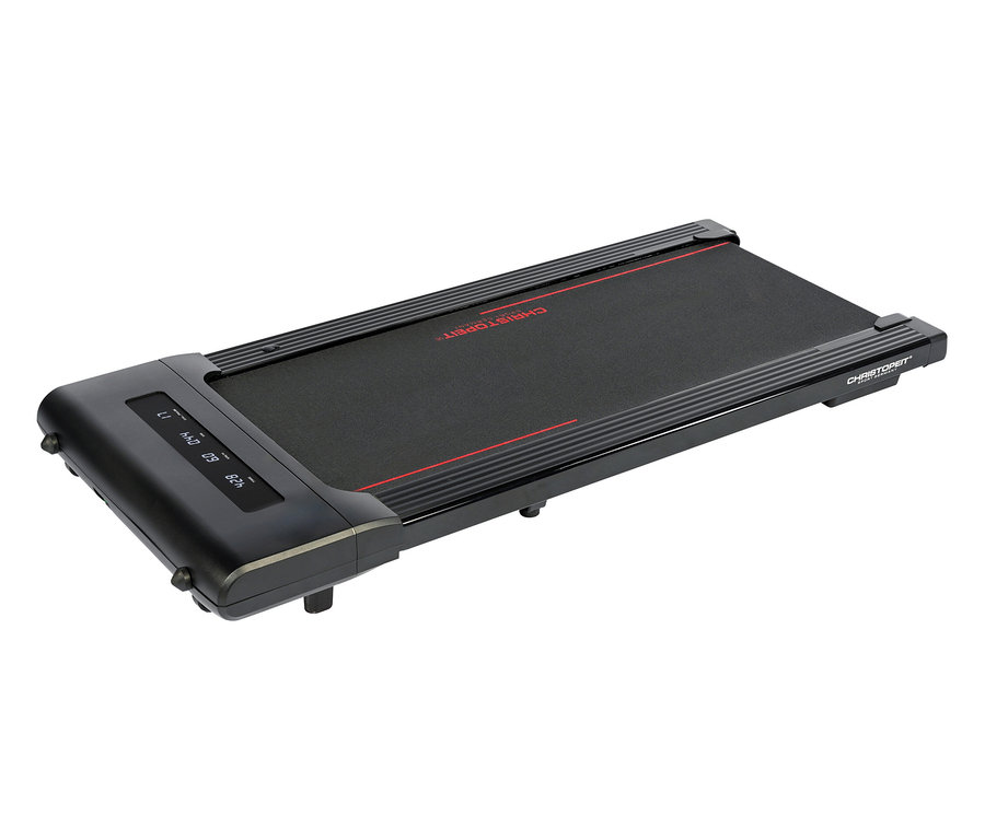 Schwarzes Walking-Pad »4.1« mit roten Details liegt auf dem Boden.