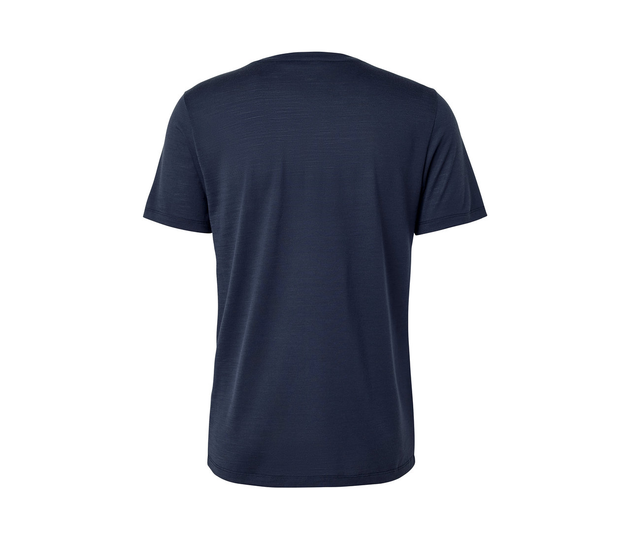 Detailansicht eines blauen Kurzarm T-Shirts.