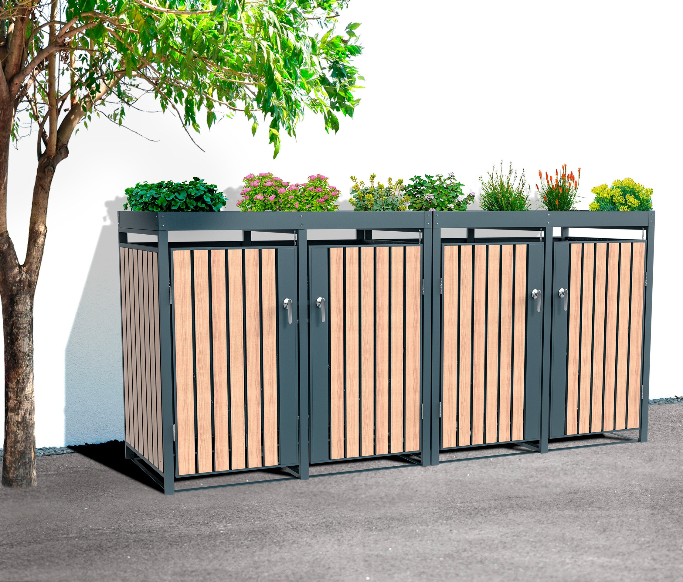 Westmann Mülltonnenbox Planta   4x 240 L Holzoptik 84x264x124,5cm