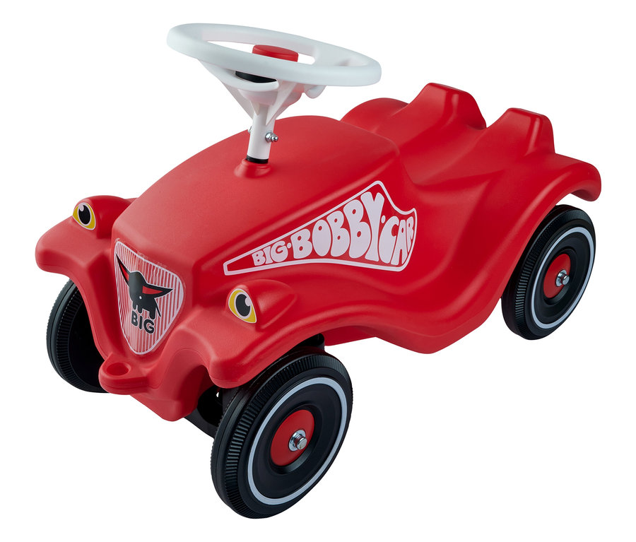Rotes BIG Bobby Car Classic Rutschauto mit weißem Lenkrad.