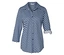 Piqué-Jerseybluse mit dunkelblau-weiß-hellblauem Alloverprint und hochgekrempelten Ärmeln.