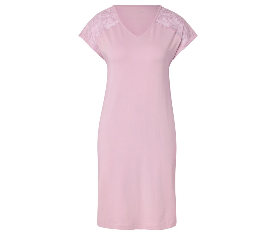 Rosa Nachthemd mit V-Ausschnitt und Spitzenärmeln.