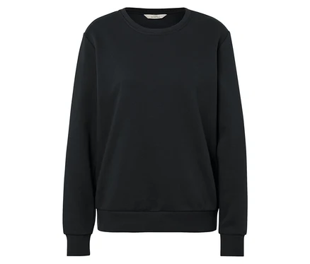 Schwarzes, langärmeliges Sweatshirt auf weißem Hintergrund.