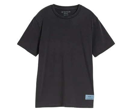 Das Tom Tailor Kinder-Basic-T-Shirt mit Acid-Wash-Optik in Coal Grey liegt flach auf einem weißen Hintergrund.