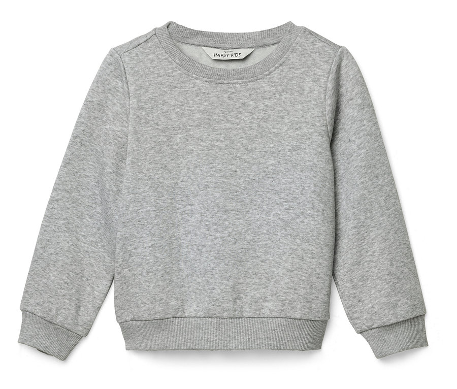 Graues Sweatshirt liegt auf weissem Hintergrund.