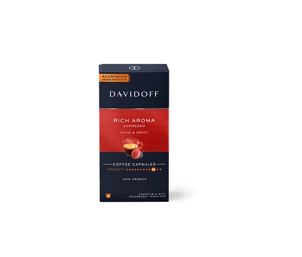 Eine Packung Davidoff Rich Aroma Kaffeekapseln.