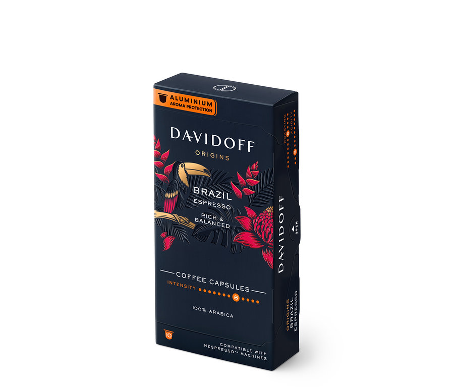 Packung DAVIDOFF CAFÉ ORIGINS Brazil - 10 Kapseln.