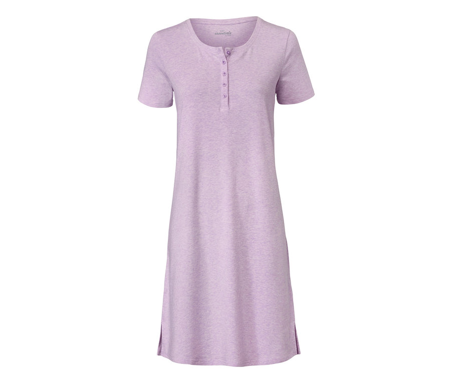 Ein lila Kurzarm-Nachthemd mit Knöpfen.