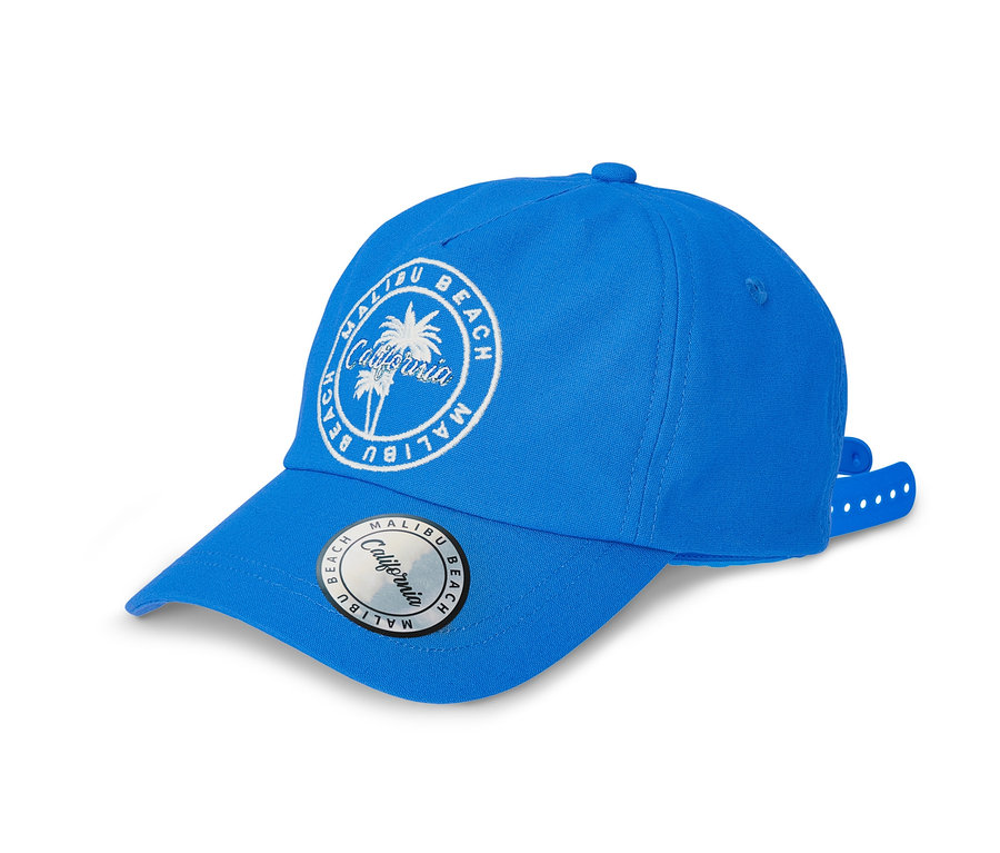 Blaue Kappe mit Malibu Beach California Logo.
